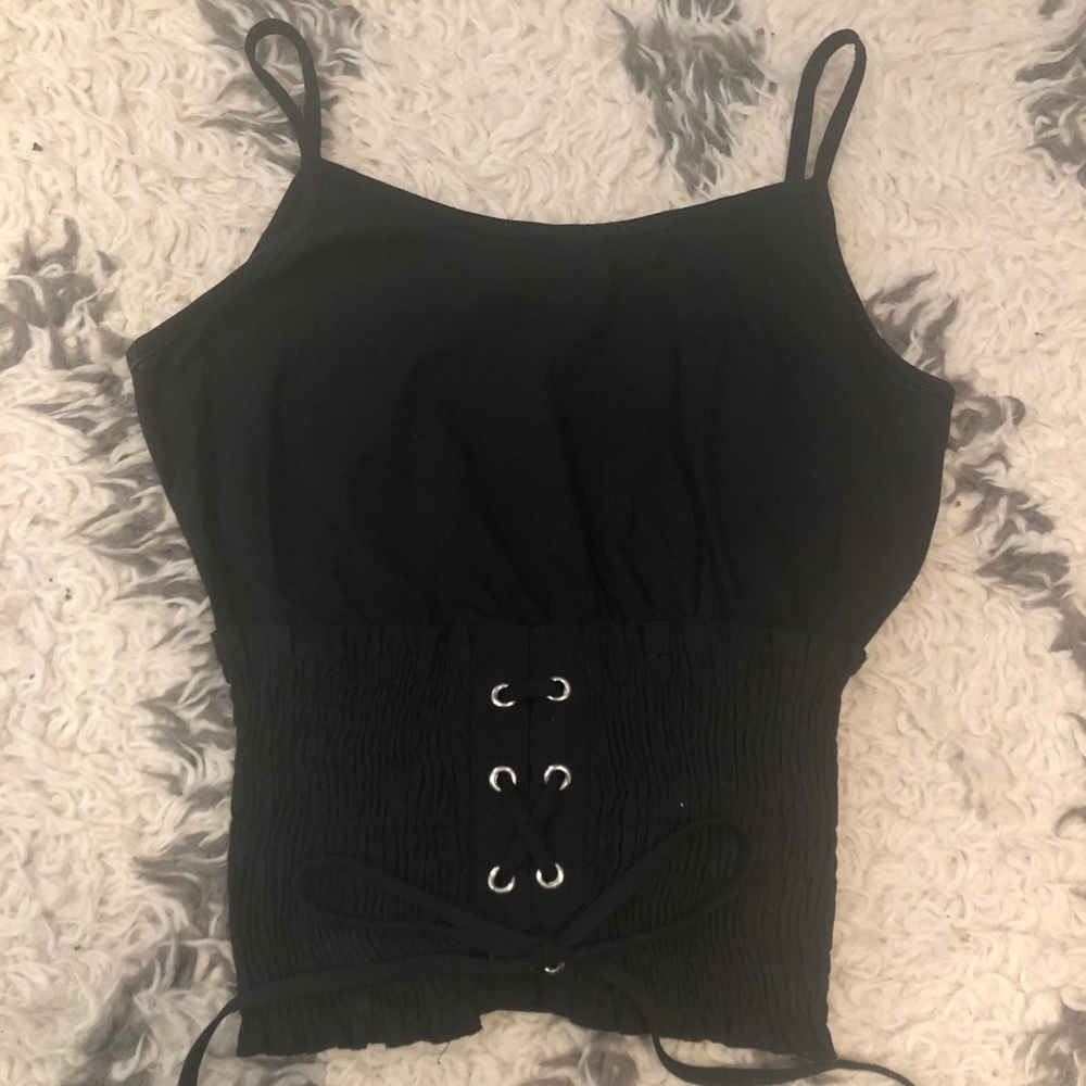 Topshop Black Ruched Tank Top with Tie